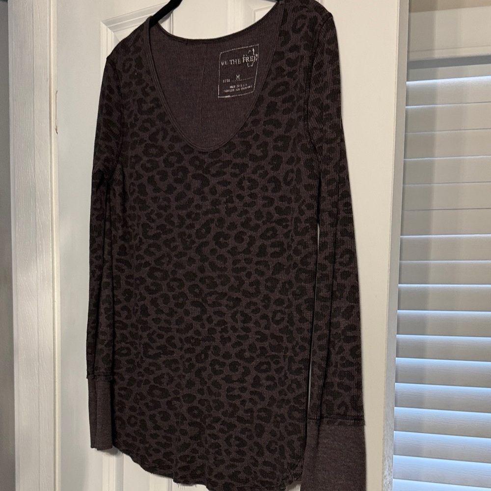 We The Free Dark Brown Leopard Long Sleeve Top